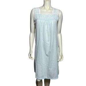 Adonna Vintage Nightgown Light Blue Eyelet Lace Cotton Blend Small